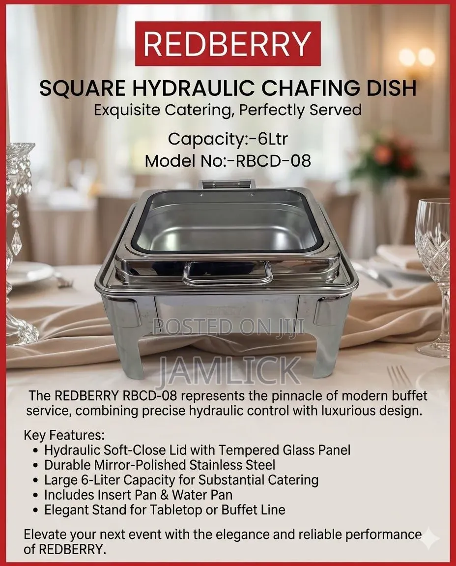 Square Hydraulic 6l Chaffing Dish With Deep Insert - Red