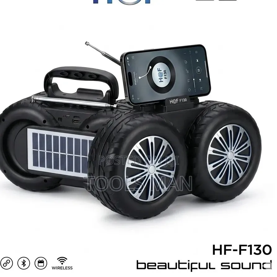 Hf-f130 Solar Bluetooth Speaker - 20w Super Bass, Fm Radio Usb/Tf