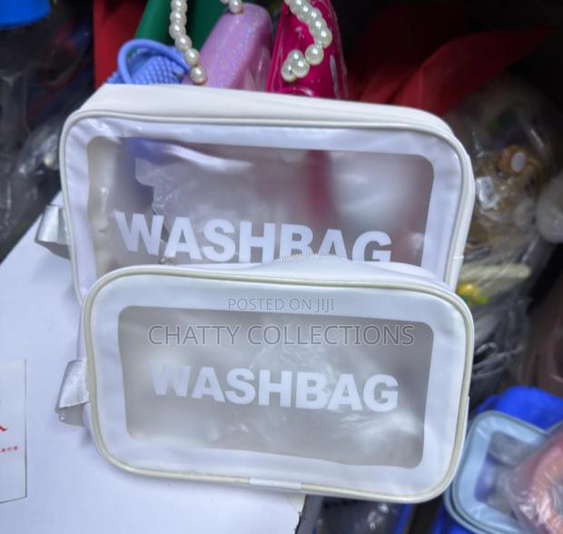 White 2 in 1 Transparent Wash Bag Set / Makeup Bag - thumbnail 2