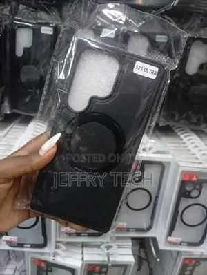 Black Leather Phone Case With for the Samsung Galaxy S25 Ultra.