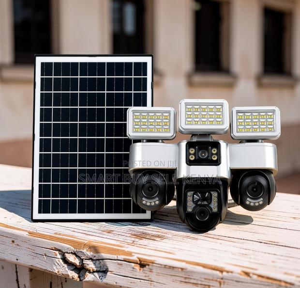 Motion Detection 4g Triple Lens Solar Camera With Solar Flood Lights