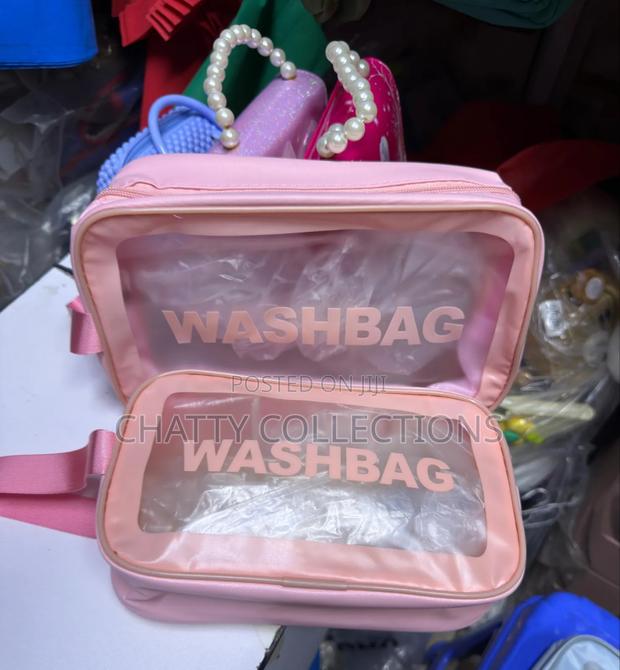 Pink 2 in 1 Transparent Wash Bag Set / Makeup Bag - thumbnail 2