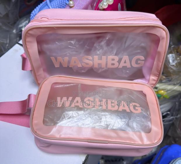 Pink 2 in 1 Transparent Wash Bag Set / Makeup Bag - thumbnail 3