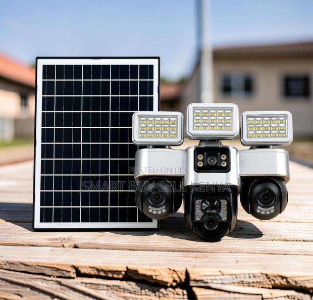 Night Vision 4g Triple Lens Solar Camera With Solar Flood Lights