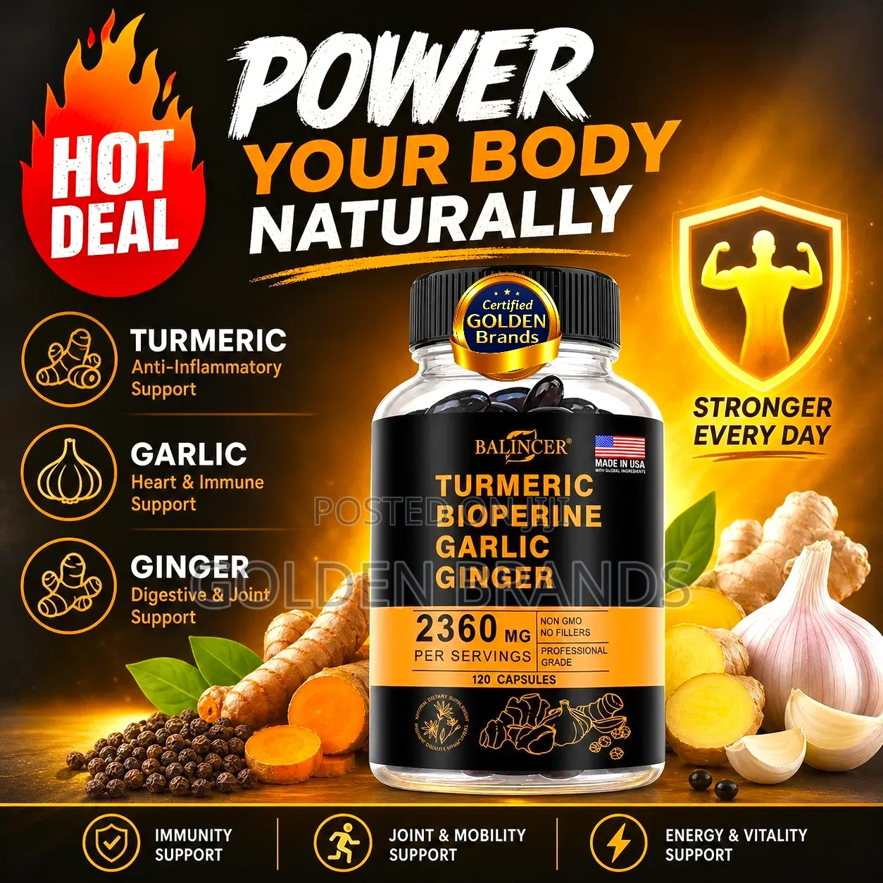 4-in-1 Turmeric Ginger 2360mg With Garlic Black Pepper Boost