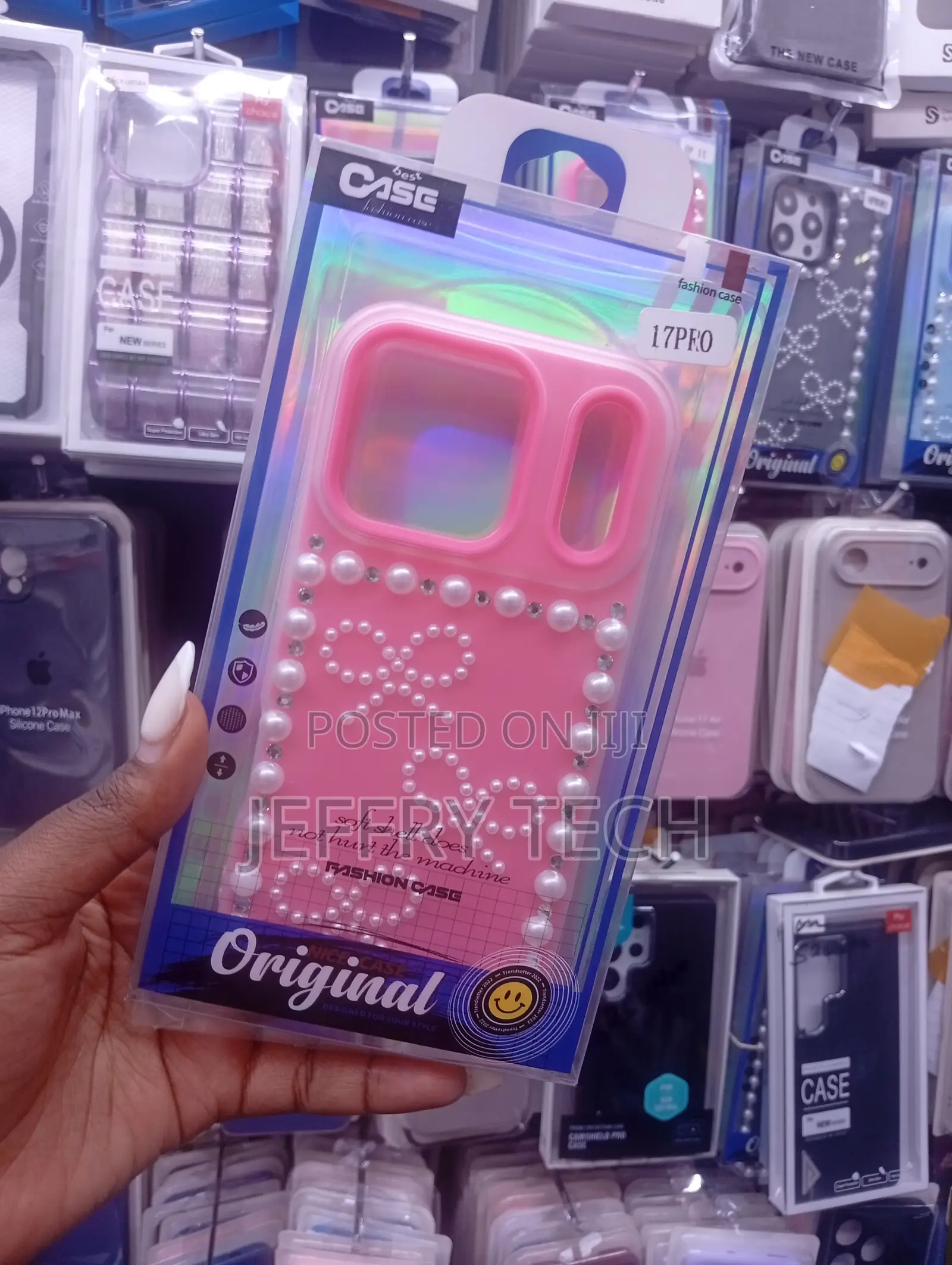Phone Case in the Image Is a Pink 3d Pearl Bow Rhinestone Case,