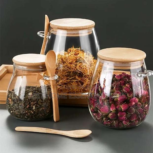 *Glass Storage Jar With Bamboo Lid and Spoon