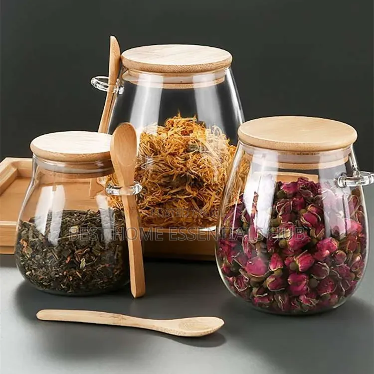 *Glass Storage Jar With Bamboo Lid and Spoon