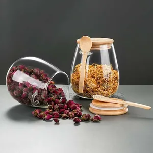 *Glass Storage Jar With Bamboo Lid and Spoon