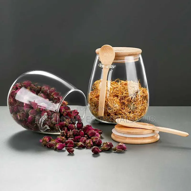 *Glass Storage Jar With Bamboo Lid and Spoon
