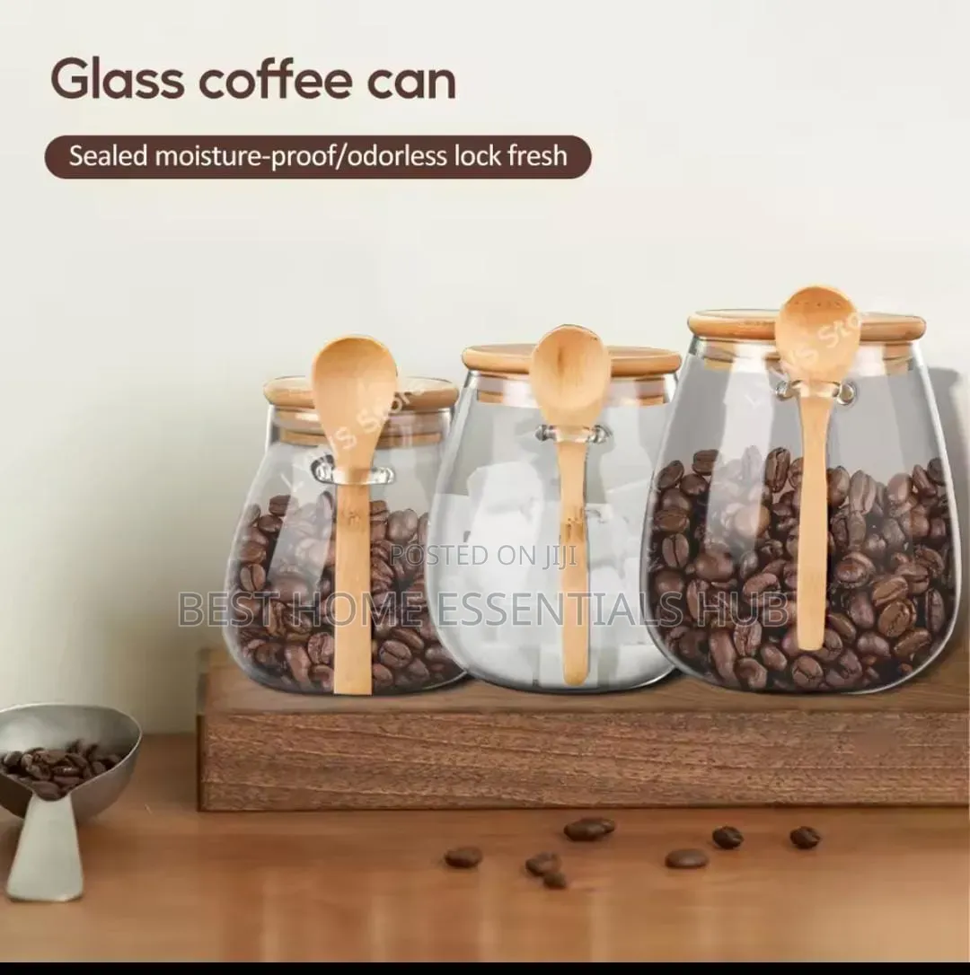 *Glass Storage Jar With Bamboo Lid and Spoon