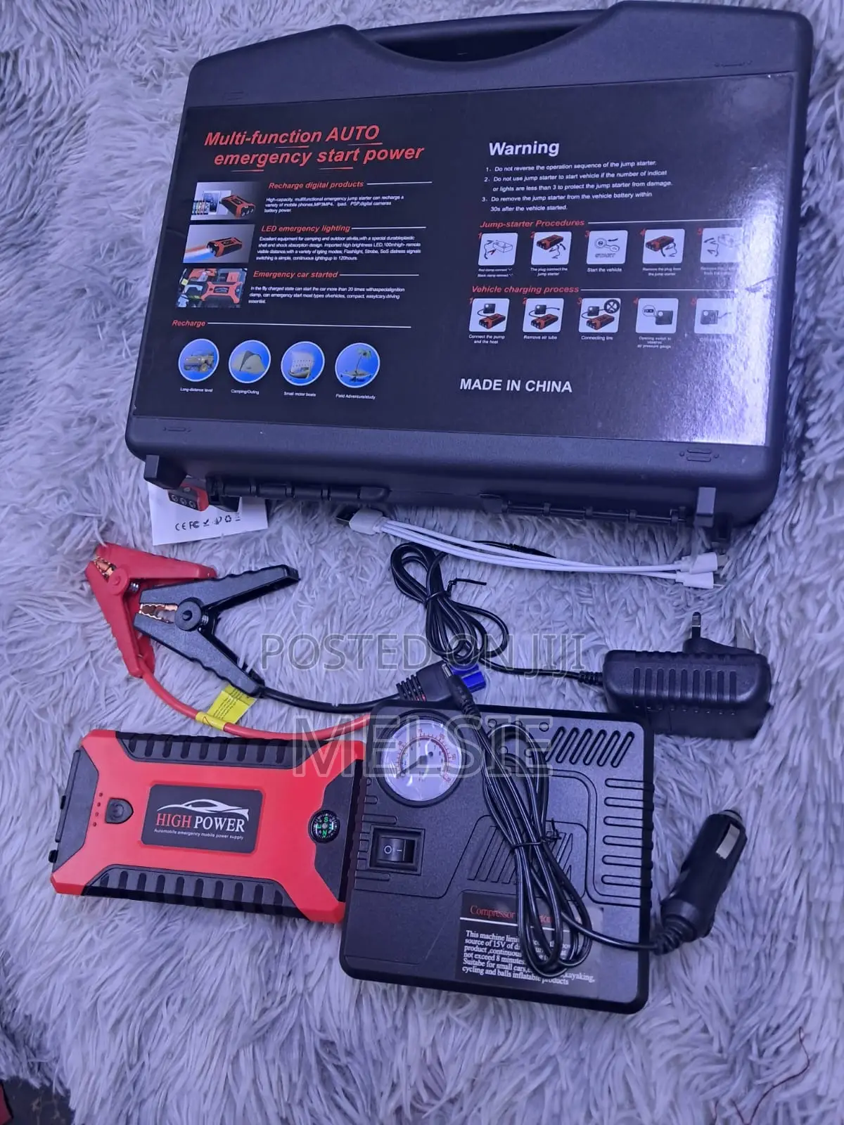 Compact Car Battery Booster With Tire Inflator and Power Bank