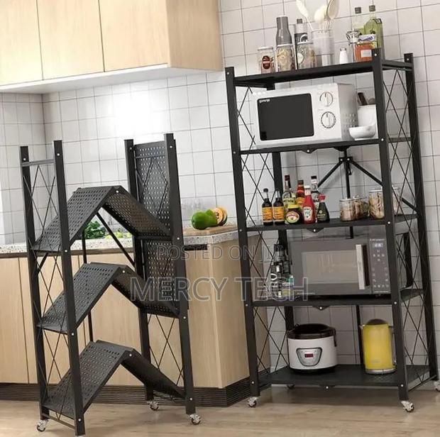 5-Tier Foldable Metal Kitchen Rack With Wheels - main view