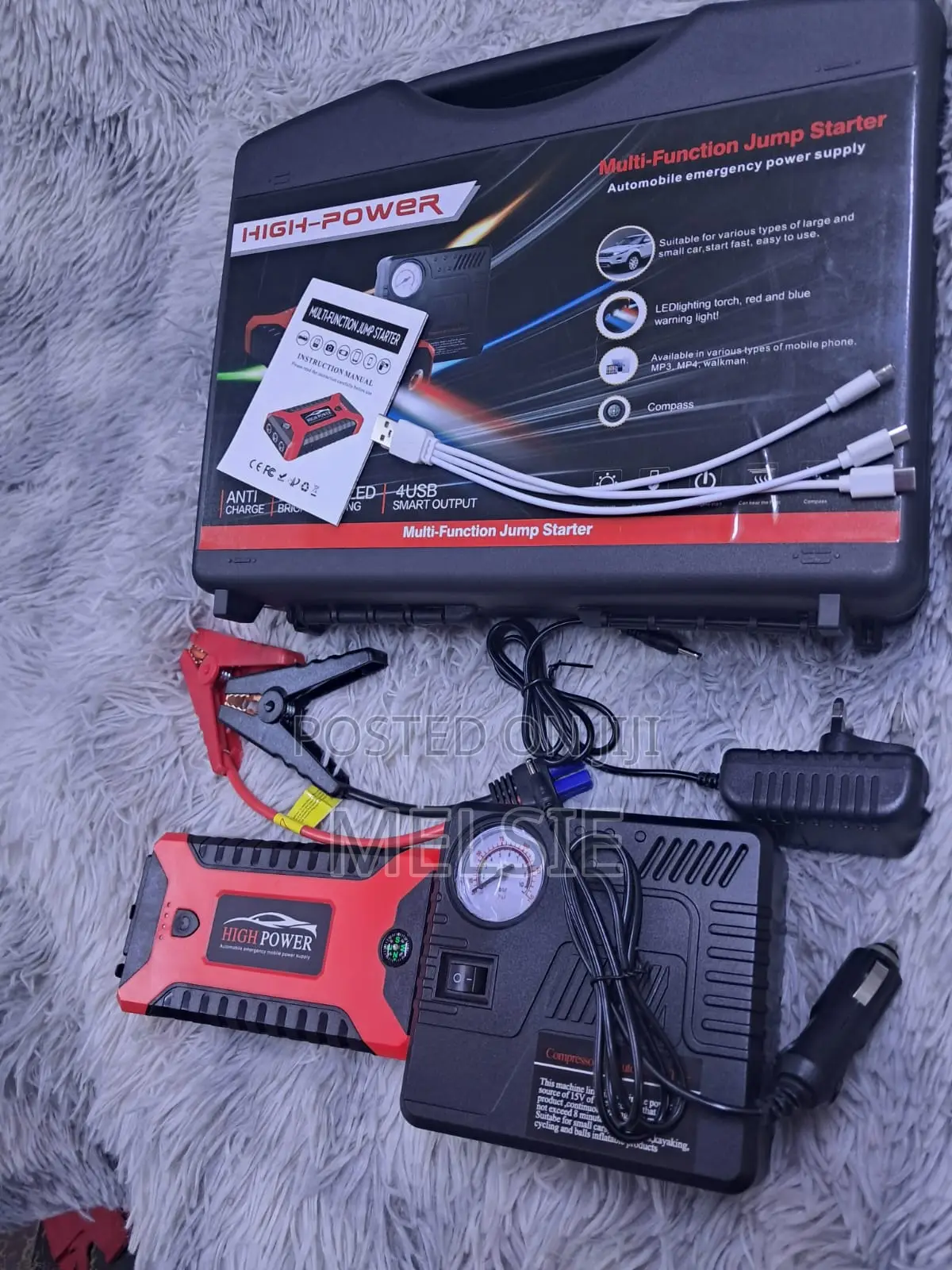 Emergency Car Jump Starter With Air Compressor and Led Light