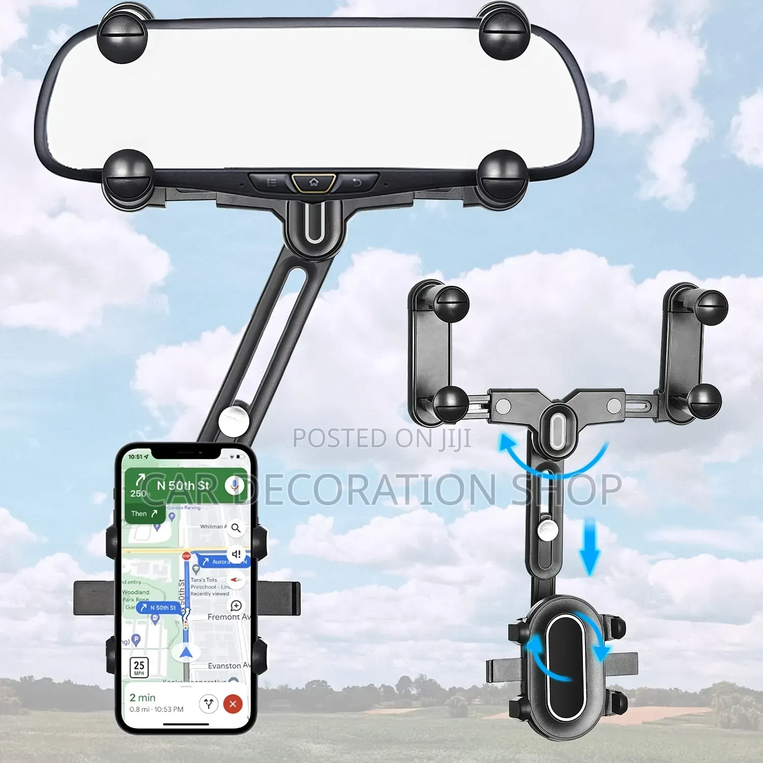 Rearview Clip on Retractable,Telescopic Armlong Adjustable Phoneholder