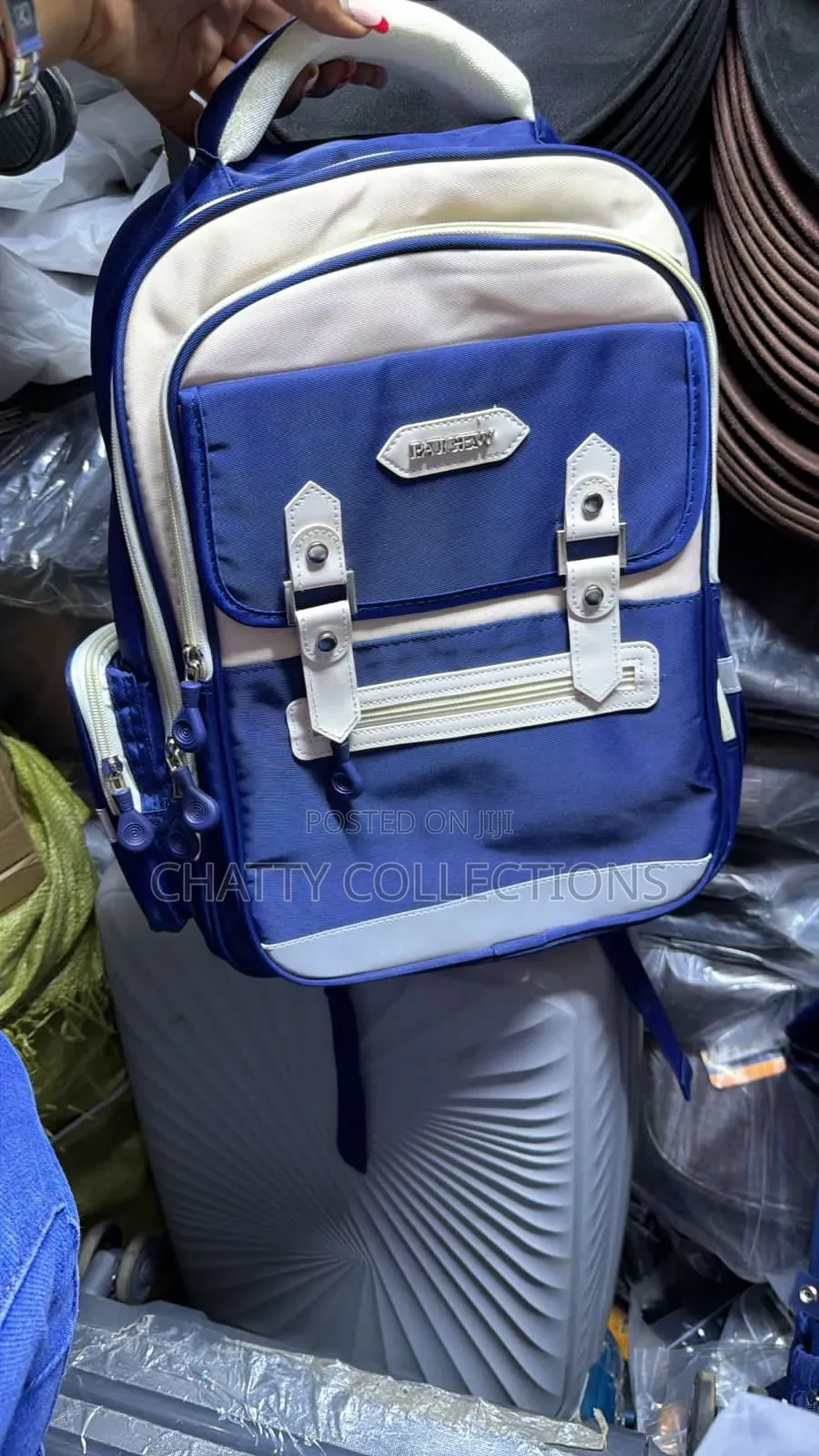 White -Blue Heavy Capacity School Bag Backpack for Grade 1 to Grade 4