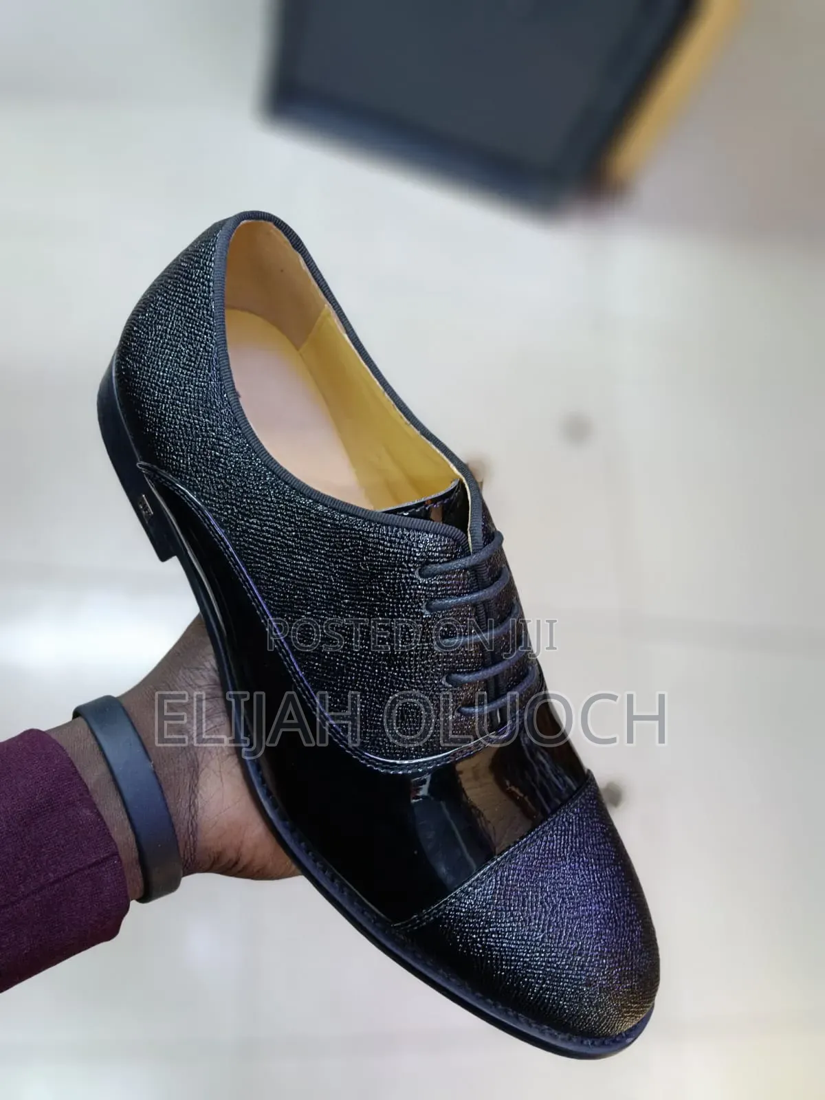 Black John Foster Partent Leather Glitter Oxford Shoes