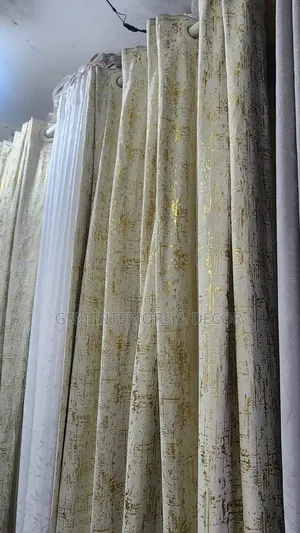 Cream/Off-White Curtains With Gold Patterns for Airbnb