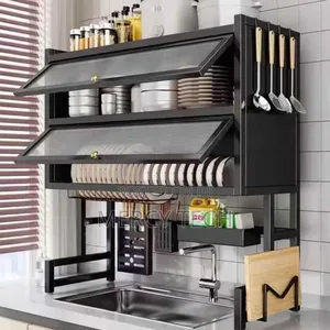 2-layer Over-the-sink Kitchen Rack With Glass Acrylic Cover