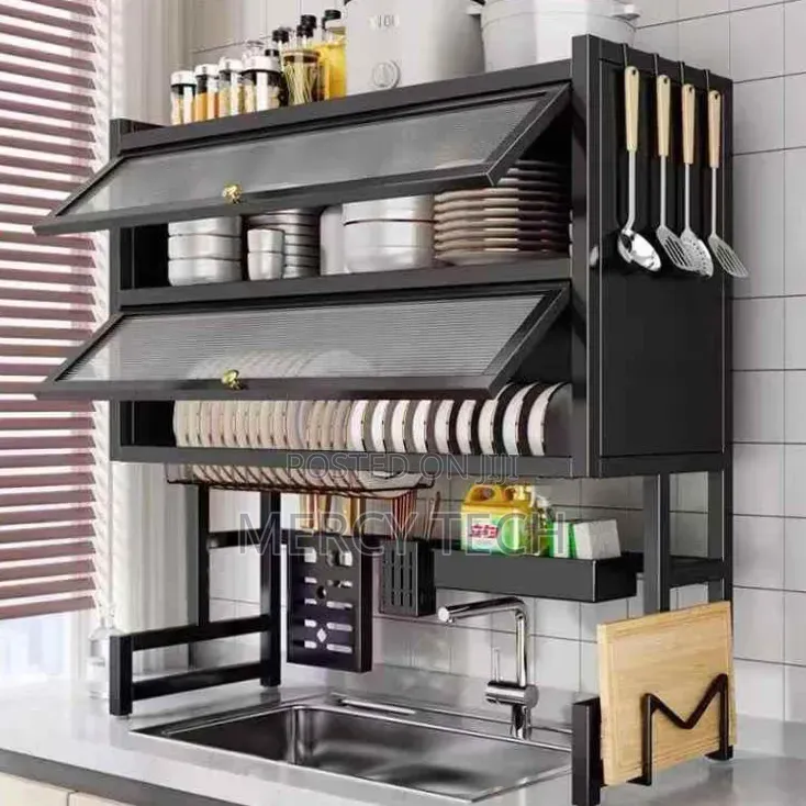 2-layer Over-the-sink Kitchen Rack With Glass Acrylic Cover