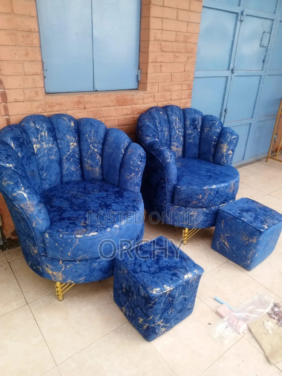 Blue Floral Pedicure Seats Plus Stools