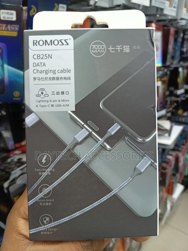 Premium Romoss Cb25n 3 in 1 Fast Charging Woven Cable - thumbnail 3