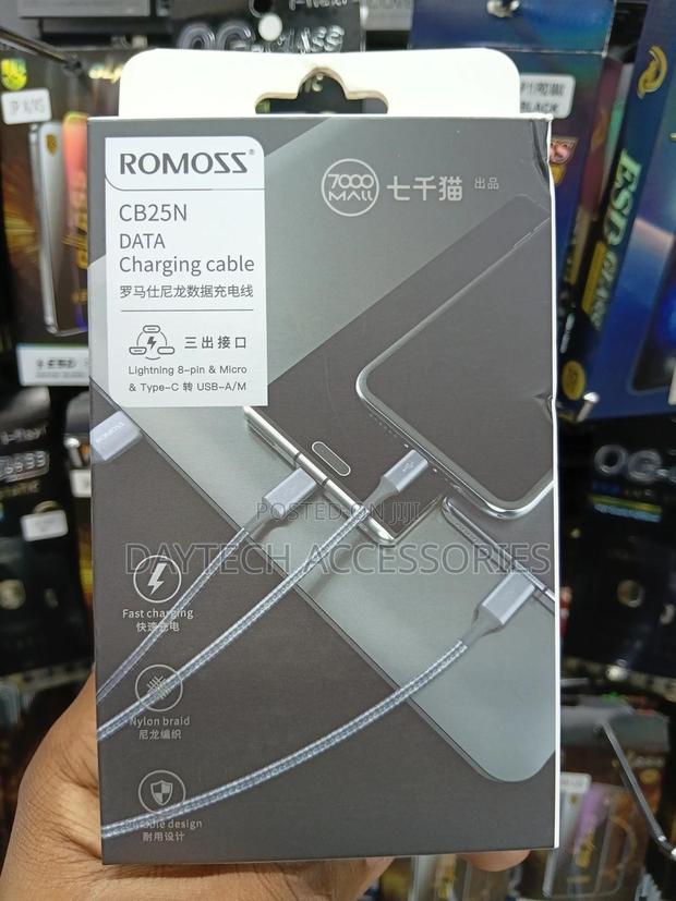 Premium Romoss Cb25n 3 in 1 Fast Charging Woven Cable - thumbnail 2