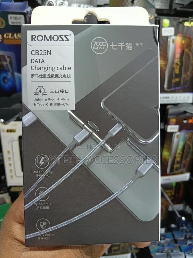 Premium Romoss Cb25n 3 in 1 Fast Charging Woven Cable - thumbnail 4