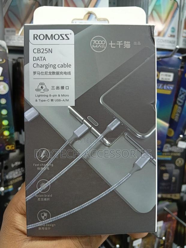 Premium Romoss 3 in 1 Fast Charging Cable 1.2m - thumbnail 3