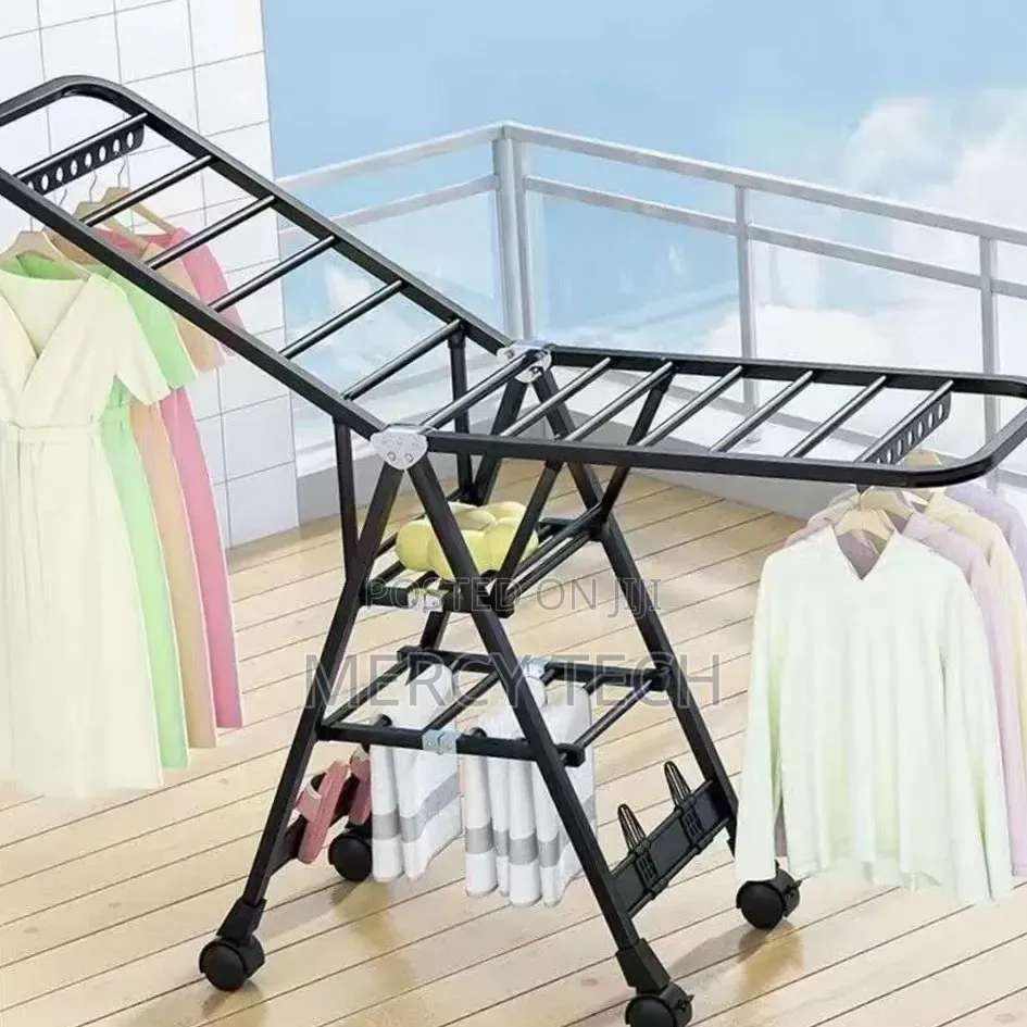 Heavy Duty Foldable Clothes Drying Rack With Wheels