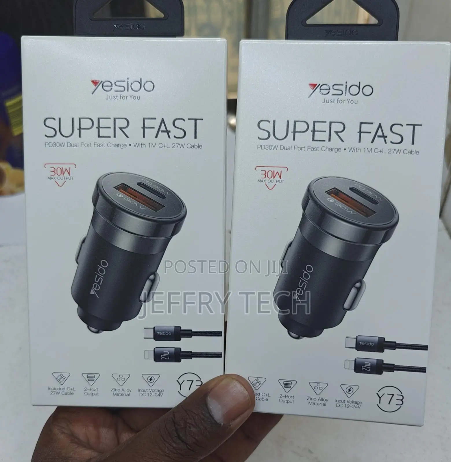 Y72 30w Super Fast Car Charger With Type C To iPhone Cable
