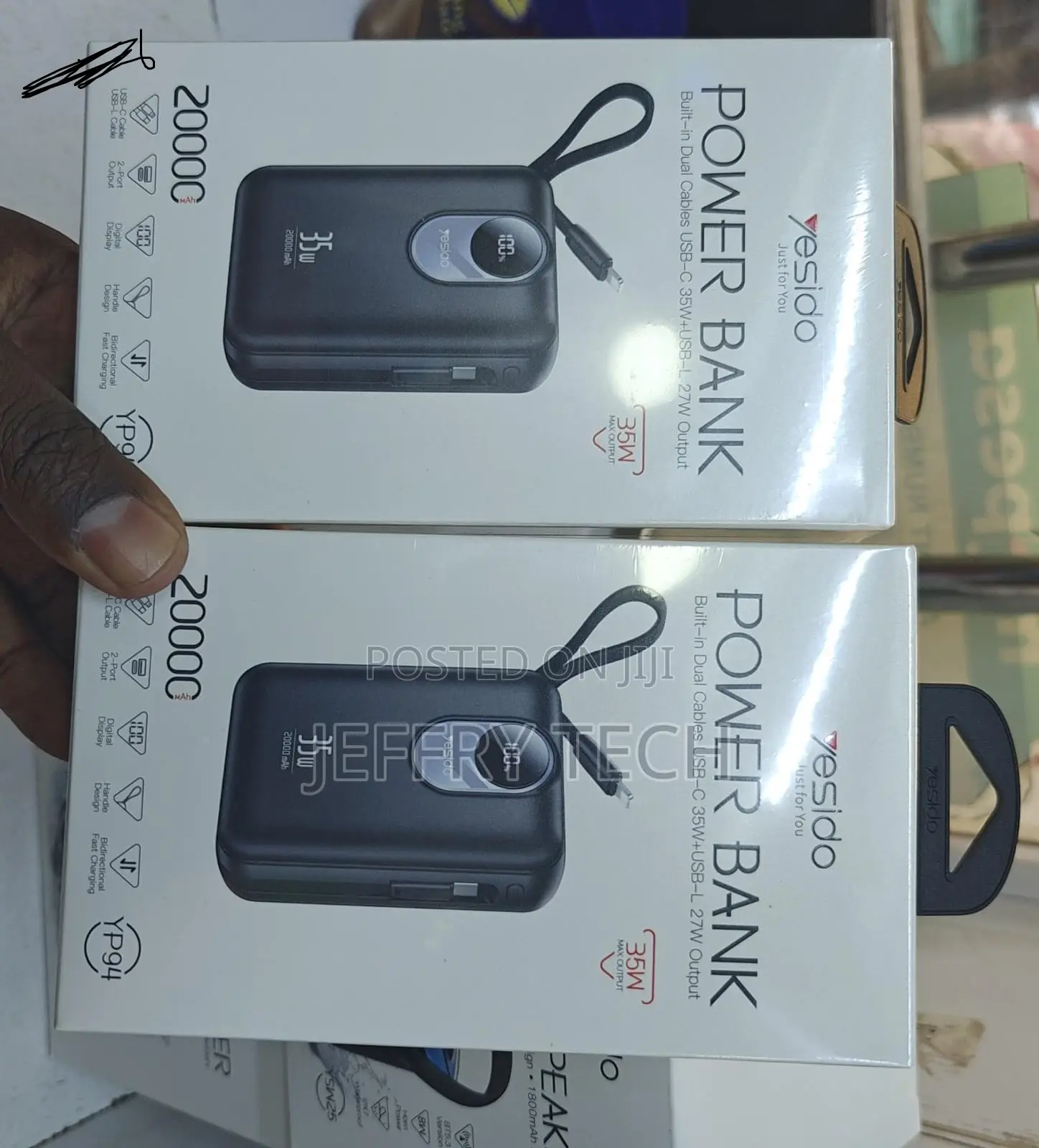 Yesido 20000mah Portable Power Bank With Usb-C and Lightning Cables.