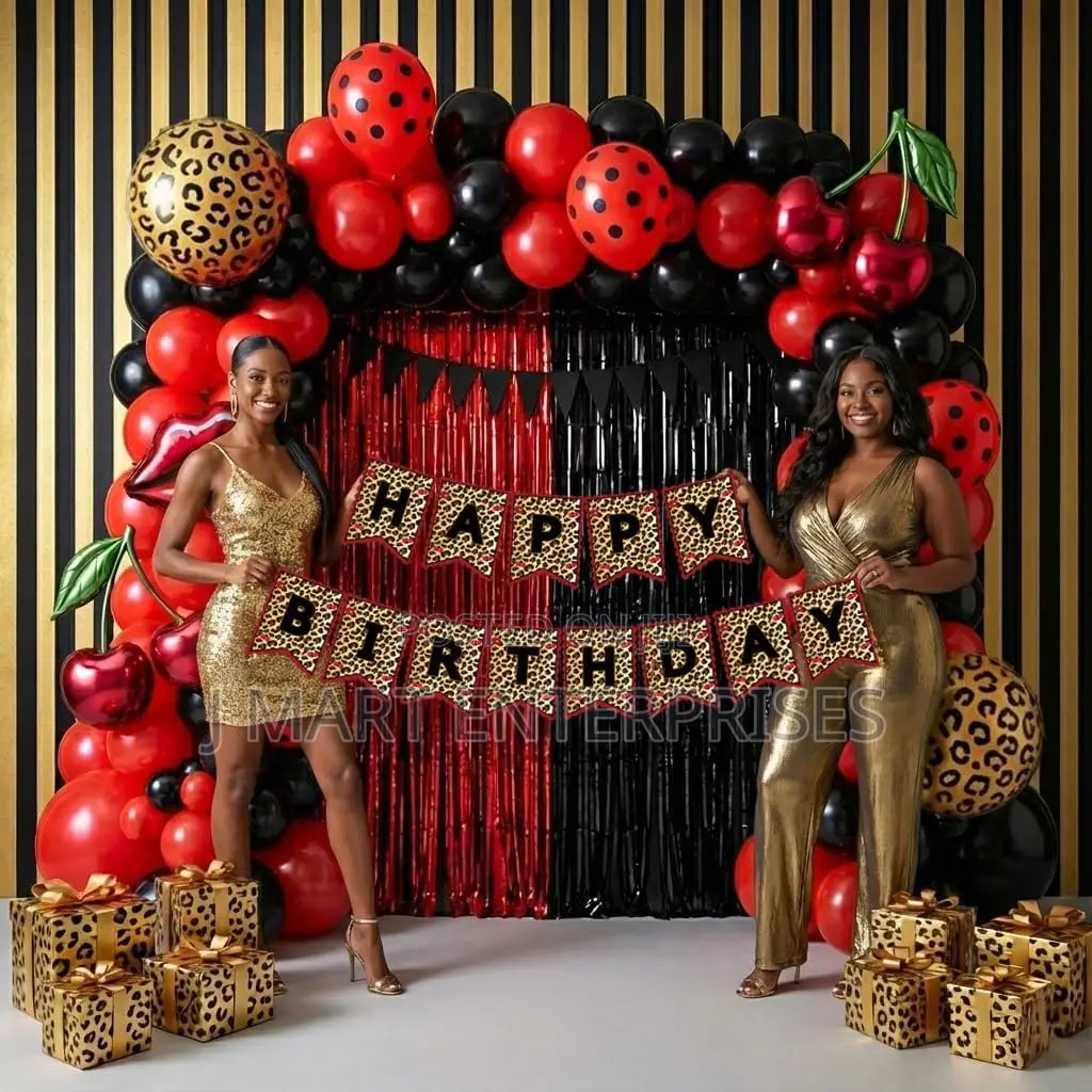 Party Decorations With Red and Black Polka Dot