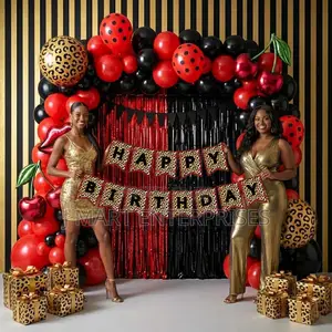 Party Decorations With Red and Black Polka Dot
