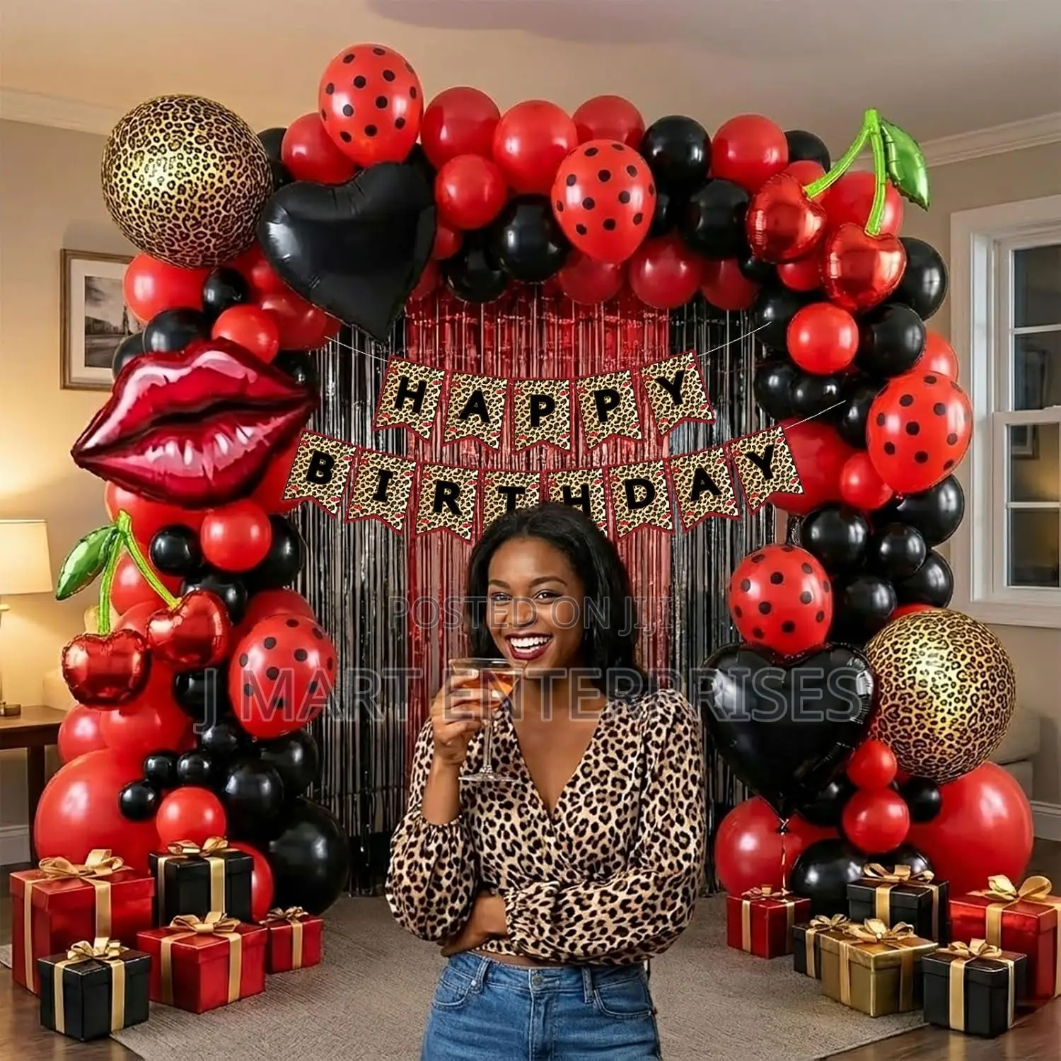 Party Decorations With Red and Black Polka Dot