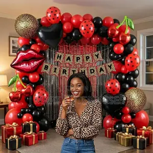 Party Decorations With Red and Black Polka Dot