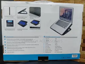 N99 Laptop Cooling Pad With Blue Led Fans and a Metal Mesh Surface.