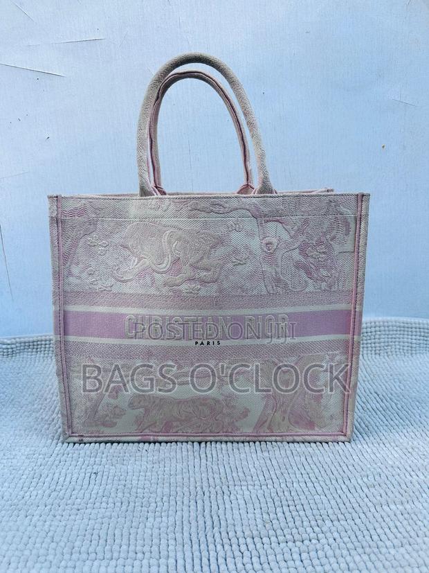 Authentic Dior Medium Book Tote - Pink Embroidered Canvas