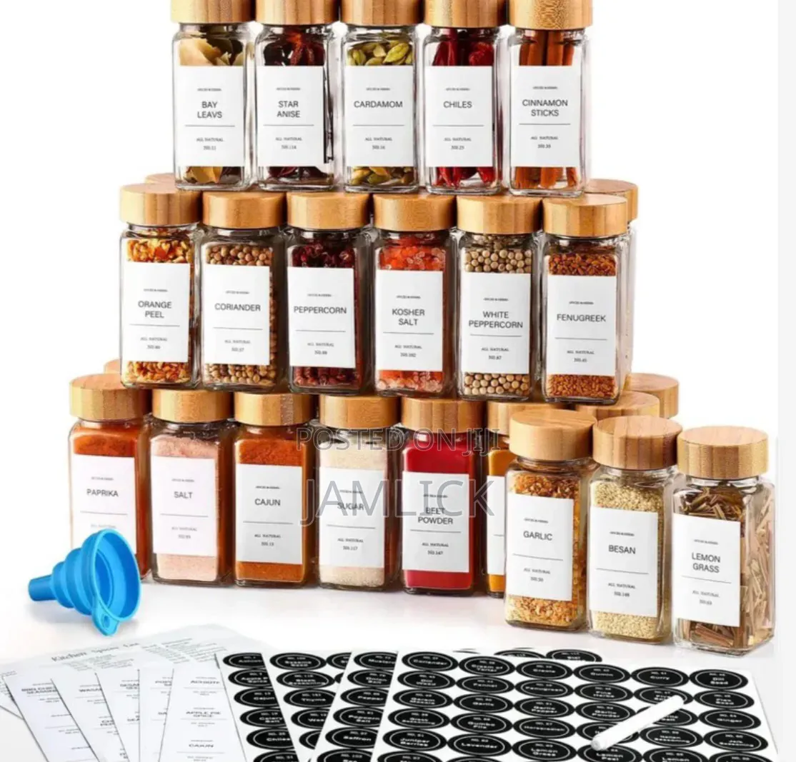 12pcs Glass Spice Jar Set With Bamboo Lids - Hm