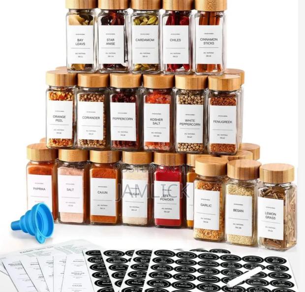 12pcs Glass Spice Jar Set With Bamboo Lids - Hm
