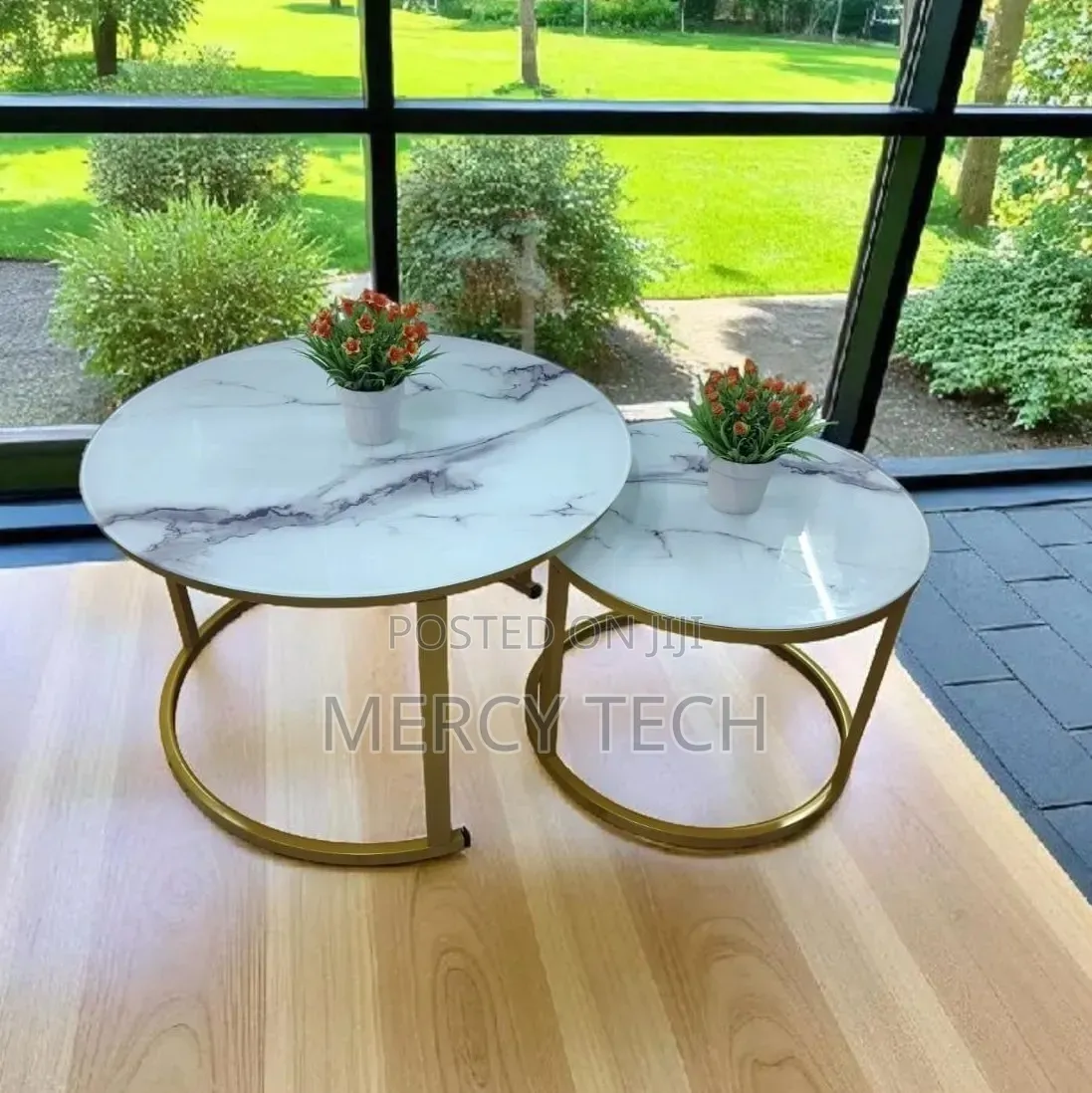 Glass Top Nesting Coffee Table With Marble Effects