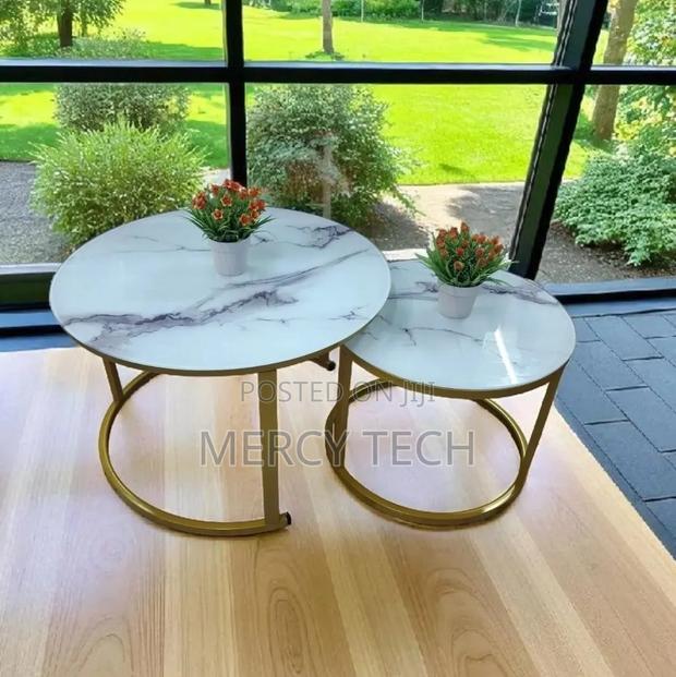 Glass Top Nesting Coffee Table With Marble Effects - main view