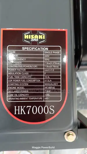 Hisaki Hk7000s 9.37kva Single Phase Heavy Duty Diesel Generator