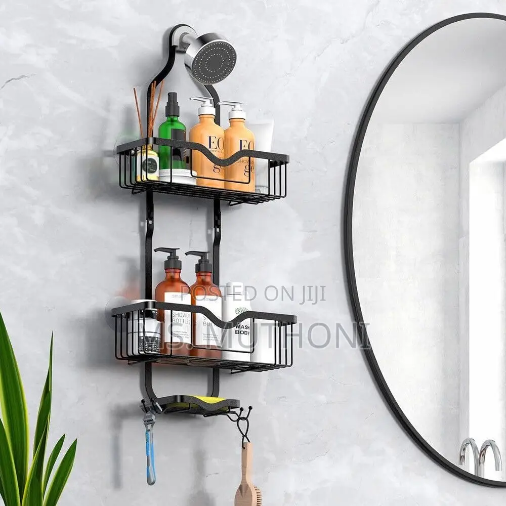 Sturdy No Drill / Stick Premium Wall-Mounted Shower Organizer Rack