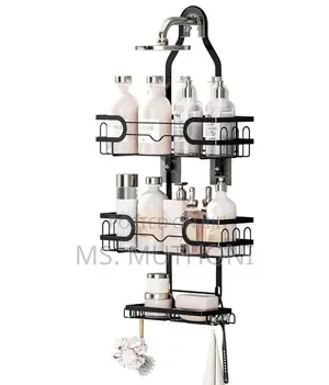 Sturdy No Drill / Stick Premium Wall-Mounted Shower Organizer Rack