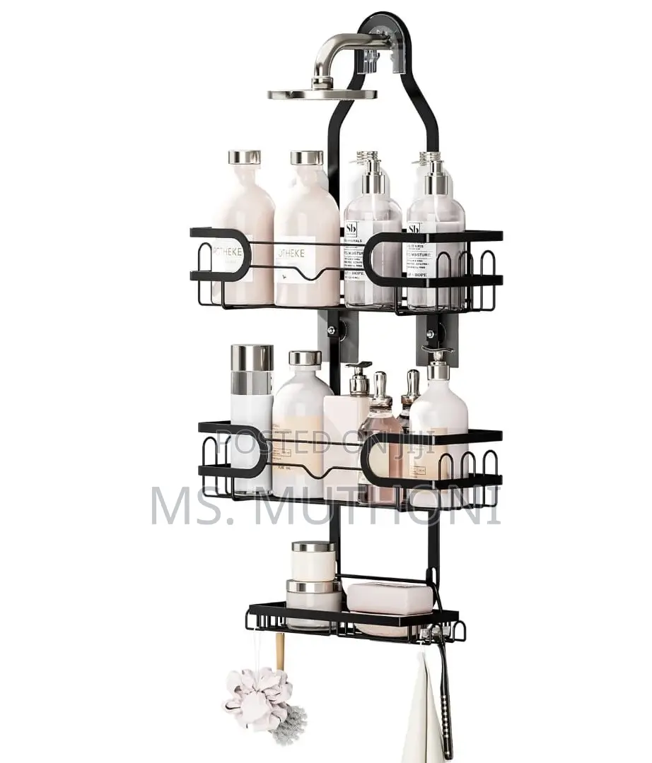 Sturdy No Drill / Stick Premium Wall-Mounted Shower Organizer Rack