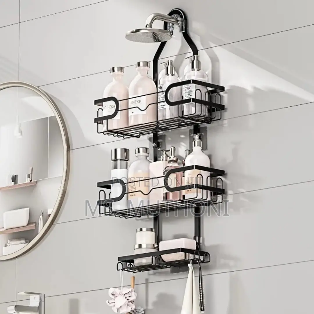 Sturdy No Drill / Stick Premium Wall-Mounted Shower Organizer Rack