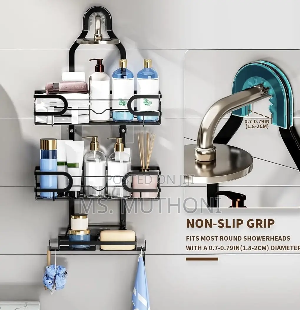 Sturdy No Drill / Stick Premium Wall-Mounted Shower Organizer Rack