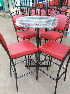 Red High Ball Chairs Set