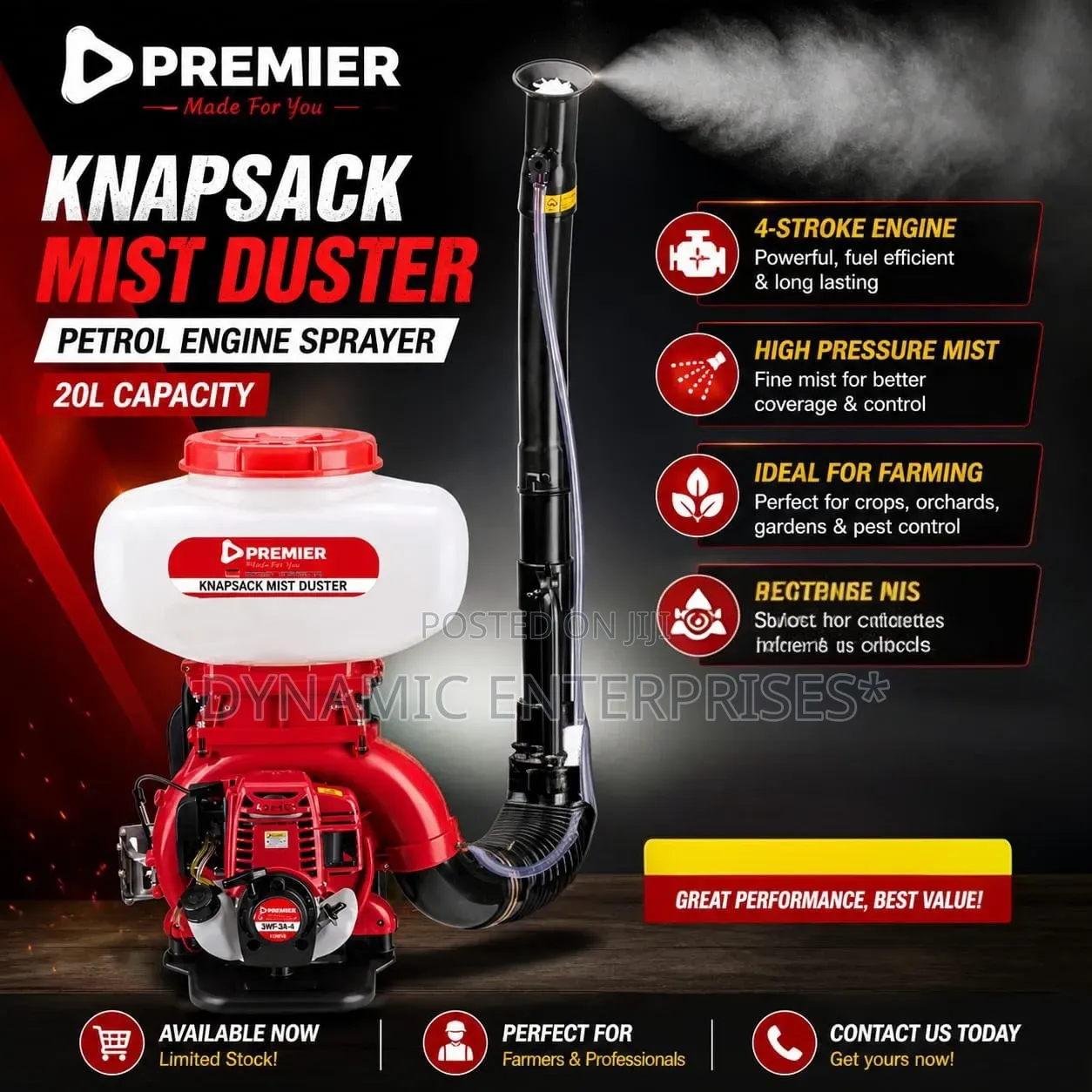 Premier 20l Mist Duster Engine Sprayer - 4-Stroke Petrol